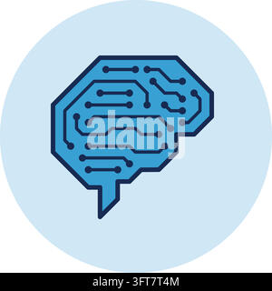Artificial intelligence, deep learning and technology icon: AI brain made of circuits Stock Vector