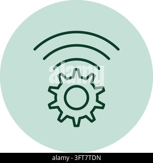 Smart machinery, connectivity and automated devices: gear and wi-fi connection, isolated icon Stock Vector