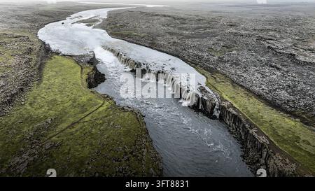 Drone aerial view of Dettifoss waterfall on Jökulsá á Fjöllum river in Iceland Stock Photo