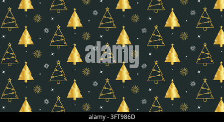 Seamless pattern vectors with Christmas trees, snowflakes, and stars elements. Elegant repeating winter backdrop texture for holiday season wallpapers Stock Vector