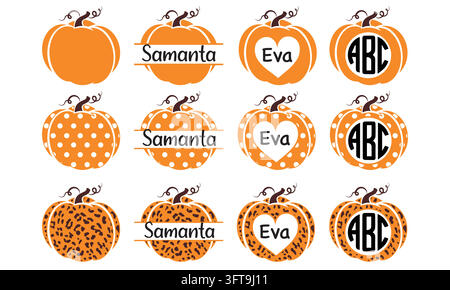 Pumpkin monogram and name frame vector set. Stock Vector