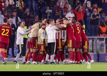 Marten De Roon of Roma celebrates scoring his goal during the Champions ...