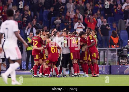 Marten De Roon of Roma celebrates scoring his goal during the Champions ...