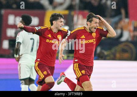 Marten De Roon of Roma celebrates scoring his goal during the Champions ...
