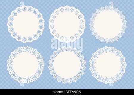 Trendy Paper Doily Snowflake Circle Frames. Isolated Vector Illustration Stock Vector