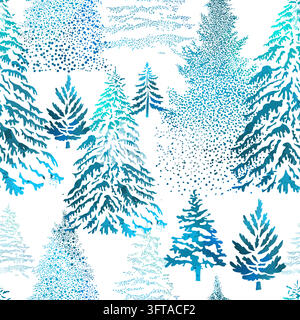 Holiday greeting Seamless background Merry Christmas. Snowy forest of fir trees. Happy New Year . Vector illustrations. Stock Vector