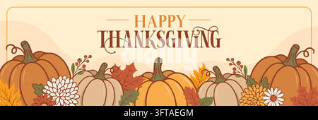Happy Thanksgiving horizontal banner vector template. Stock Vector