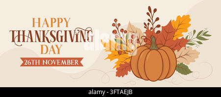 Happy Thanksgiving Day horizontal vector banner. Stock Vector