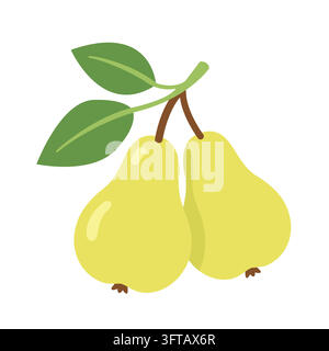 Fresh Yellow Pears Vector Illustration Isolated on White Background Stock Vector