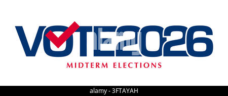 Vote 2026 text logo, USA Midterm elections banner isolated Stock Vector