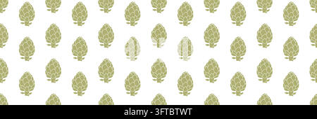 Minimal Sage Green Artichoke Seamless Pattern on White Stock Vector