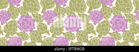 Whimsical Purple and Sage Artichoke Seamless Floral Pattern Stock Vector