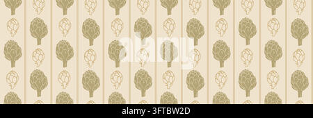 Vintage Artichoke Stripe Seamless Pattern in Cream and Gold Stock Vector