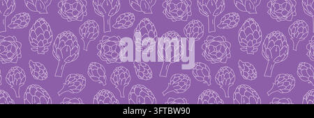 Delicate Purple Artichoke Outline Seamless Pattern Stock Vector