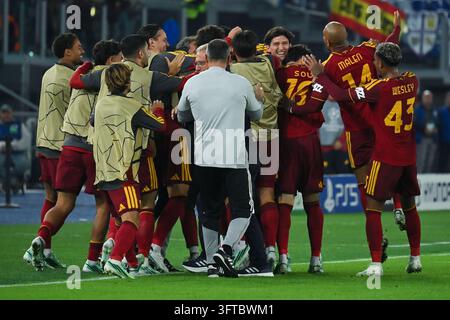 Marten De Roon of Roma celebrates scoring his goal during the Champions ...