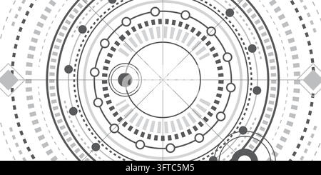Hud Futuristic .Technical drawing.Electronic interface of the future . Fantastic circle .Drawing details .Vector illustration . Stock Vector