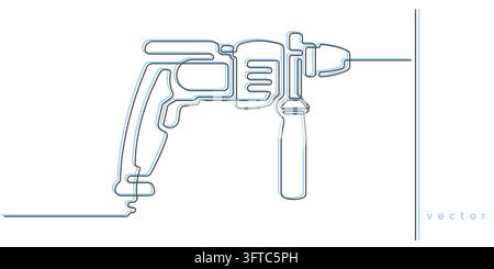 Drill .Locksmith tool for work.One line drawing.	Vector illustration . Stock Vector