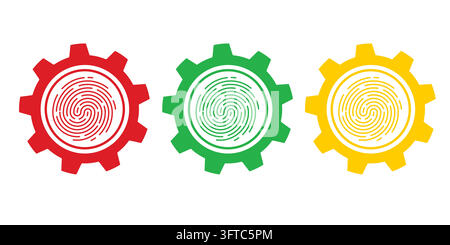 Set of fingerprints . Touch ID icons.Gear icons. Biometric icon set, Finger print sign .Vector illustration . Stock Vector