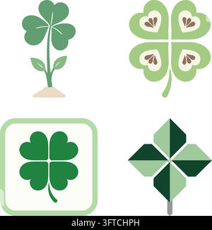 A charming botanical illustration set featuring four decorative clover designs Stock Vector