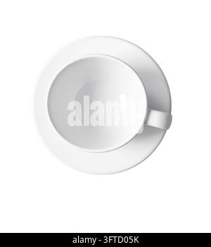 Top view of empty ceramic tea or coffee cup with small plate isolated on white, clipping path Stock Photo
