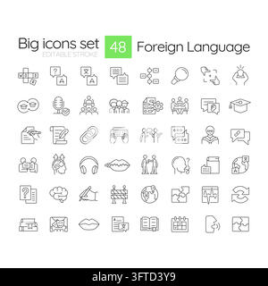 Foreign language simple line icons set Stock Vector