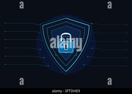High quality conceptual vector illustration featuring cybersecurity, shield, security, protection, lock. Suitable for commercial web backgrounds, edit Stock Vector