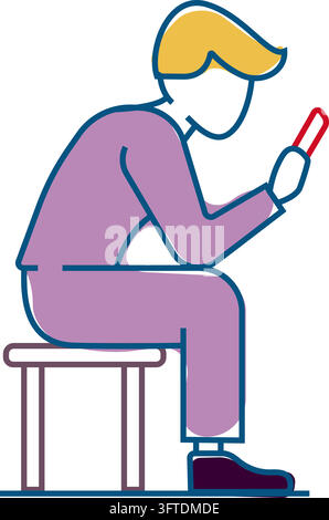 Man Sitting on a Chair Using a Mobile Phone. Flat Vector Illustration Stock Vector