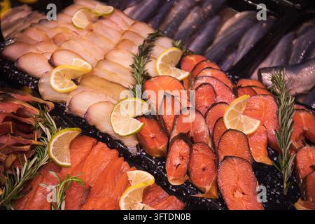 Fish meat in supermarket, photo for your advertising Stock Photo