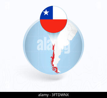 Chile Map with Round Chile Flag Pin Pointer on Circular Globe. Vector map icon. Stock Vector