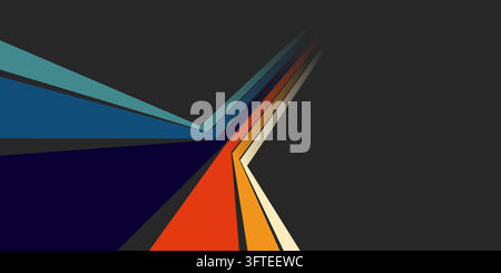 Bold geometric lines sweep across dark background. Colors shift from deep blue to vibrant orange. Sharp angles create dynamic motion and energy. Stock Vector