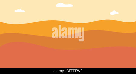 Soft hills stretch under warm, golden sky. Clouds float gently above gentle curves. Earth tones blend in peaceful, layered gradient Stock Vector
