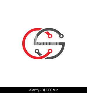 Round shaped tech letter CS circuit vector logo design template Stock Vector