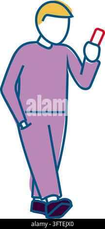 Person Walking While Using Smartphone with Hand in Pocket Flat Vector Illustration Stock Vector