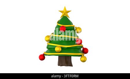 3d icon of a Christmas tree with decorations such as stars and balls Stock Photo