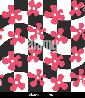 Vector seamless pattern of groovy flowers Stock Vector
