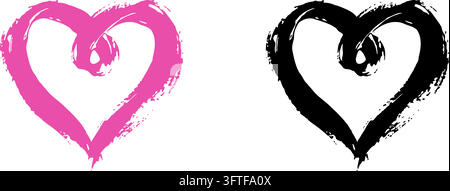 Pink and black brush stroke heart icons vector illustration set on white background Stock Vector