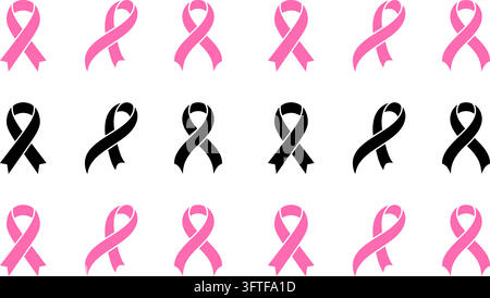Pink and black awareness ribbon icons vector graphic set featuring support and solidarity symbols Stock Vector
