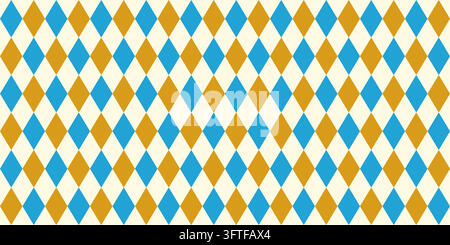 Blue and gold rhombus vector seamless pattern, Bavarian Oktoberfest background with diamond geometric shapes for beer fest banners and designs Stock Vector