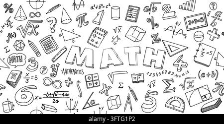 Hand Drawn Math Doodle Vector Collection. School Education Line Art Clip Art, Banners, and Logos Stock Vector