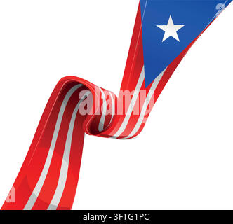 Vector Flag of Puerto Rico. Red and White Stripes with Blue Triangle and White Star Symbol Stock Vector