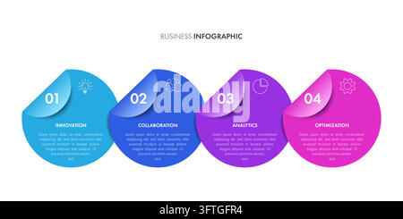 4 Steps Folded Circle Chain Business Infographic Template Stock Vector