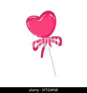 Heart-shaped lollipop as a cute romantic treat: vibrant red and white candy with a classic stick design. The bold colors and iconic shape symbolize Stock Vector