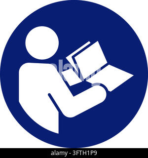 classic simple read the instruction manual symbol sign in blue circle vector isolated on transparent background Stock Vector