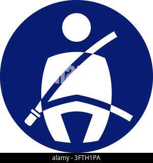 classic use wear car bus seat safety belt safety harness required sign in blue circle symbol vector isolated on transparent background Stock Vector