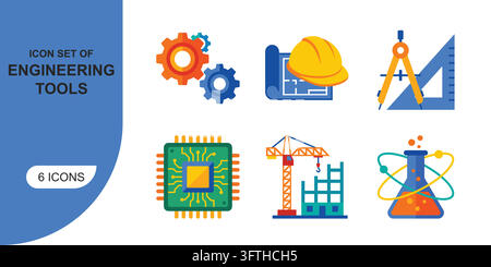 Engineering Tools Icon Set Representing Various Industry Sectors on white background isolated Stock Vector