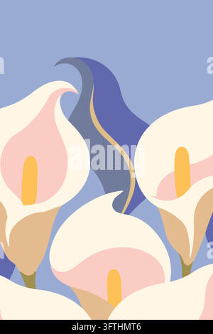 Calla lilies with simple shapes and soft colors, creating a modern floral design. Stock Vector