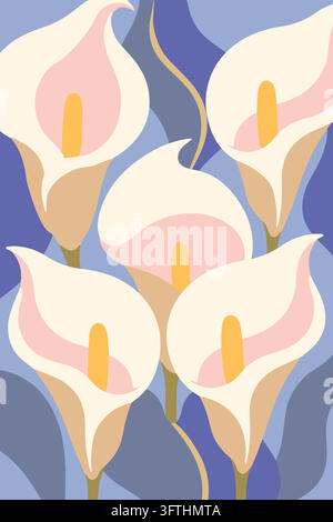 Calla lilies with simple shapes and soft colors, creating a modern floral design. Stock Vector