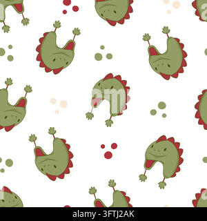 Seamless vector pattern with green dinosaur winter hats Stock Vector