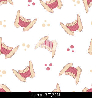Seamless vector pattern with pink winter hats with bunny ears Stock Vector