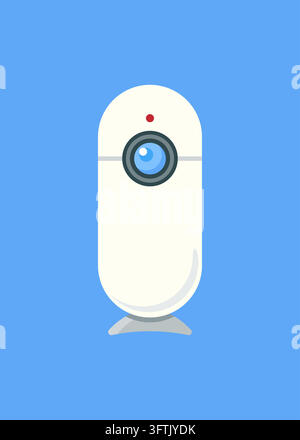 flat illustration of a white security camera with a lens and stand for internet monitoring and video streaming Stock Vector